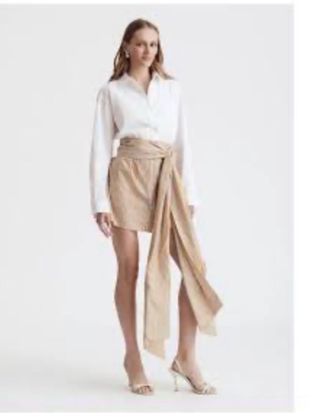 NWT [$495] Toccin White Shirt Fiona tie waist Striped short dress. Size 4